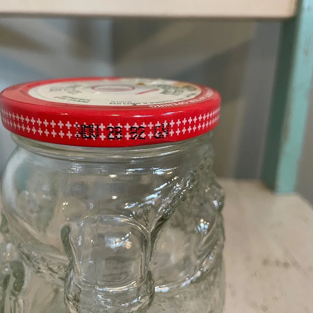 Vintage 1992 Kraft Grape Jelly Santa Jar 32 oz Clear Embossed Glass Christmas
